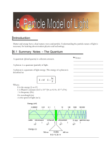 Particle Model of Light: Quantum Physics