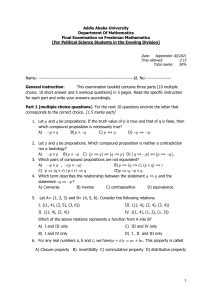 Freshman Math Exam for Political Science Students