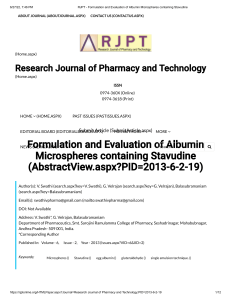 RJPT - Formulation and Evaluation of Albumin Microspheres containing Stavudine