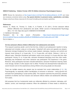 On-line ostracism affects children differently from adolescents and adults EBSCOhost