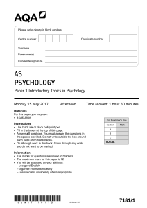 (AS) Paper 1 Introductory topics in psychology - June 2017