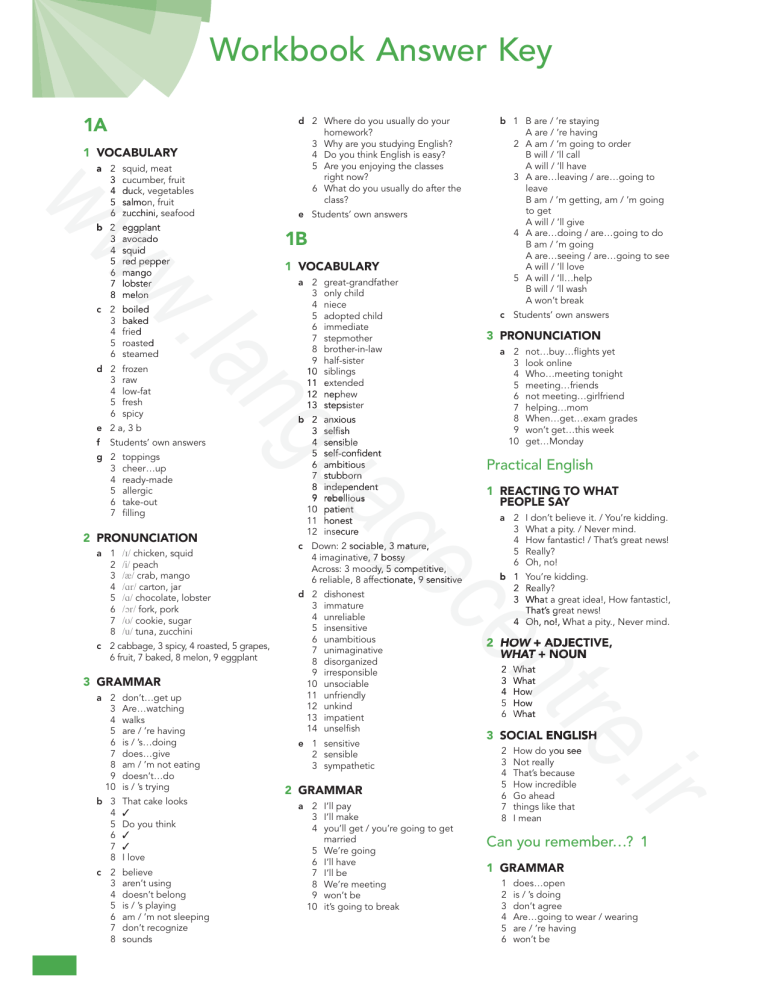 american english file 2 grammar bank answer key