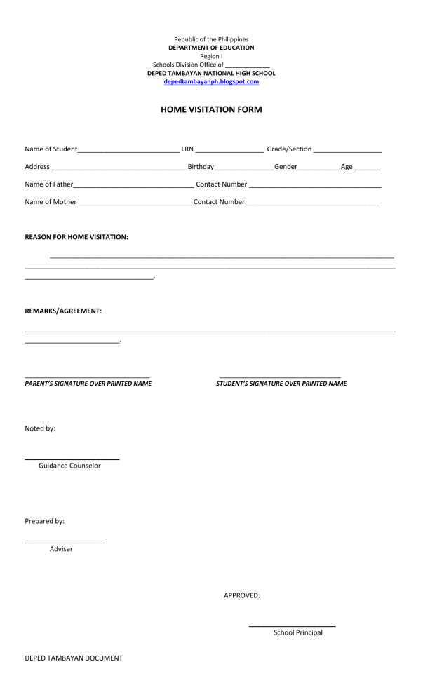 Download Deped Home Visitation Form Home Visitation F 6643