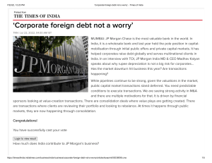 TOI - Corporate foreign debt not a worry