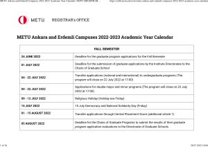 METU Ankara and Erdemli Campuses 2022-2023 Academic Year Calendar ODTÜ REGISTRAR's OFFICE