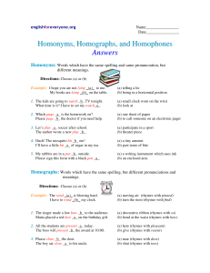 Homonyms, Homographs, Homophones - answers