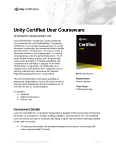 Unity Certified User Programmer Courseware Info Sheet
