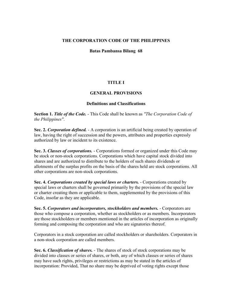 Philippines corporation code