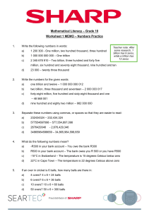Worksheet 1 Memorandum Numbers Practice Grade 10 Math Lit