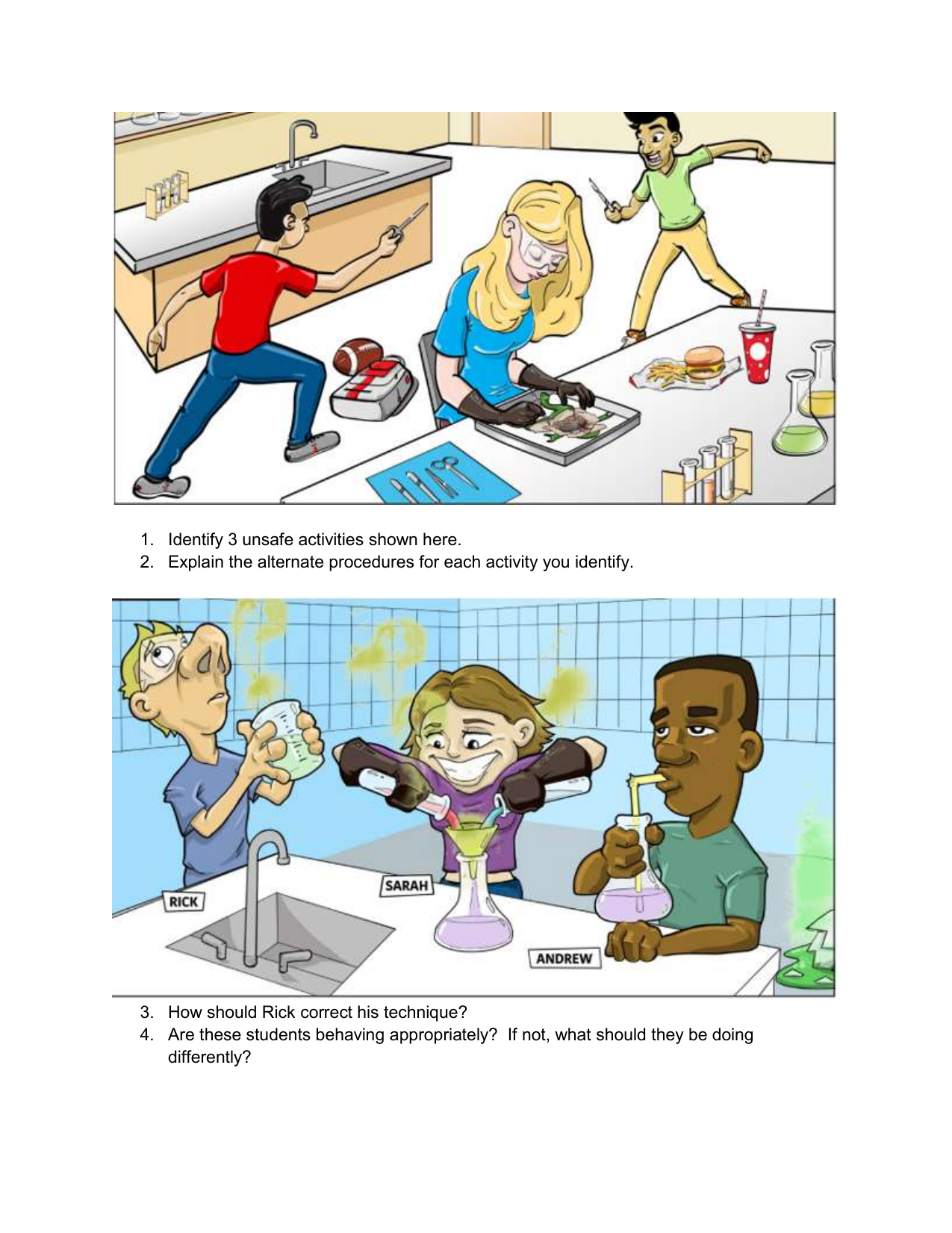 Lab Safety Cartoon with questions