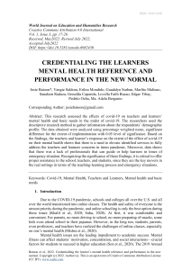 Credentialling The Learners Mental Health Reference and Performance in The New Normal