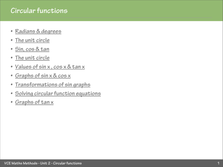 Circular Functions: Radians, Trig Graphs & Equations