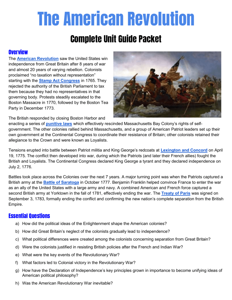 Revolutionary War Packet