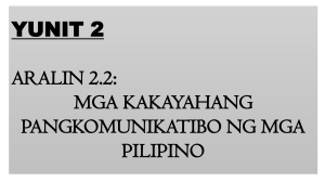 YUNIT 2- ARALIN 2.2 MGA KAKAYAHANG PANGKOMUNIKATIBO NG MGA PILIPINO - Copy-1