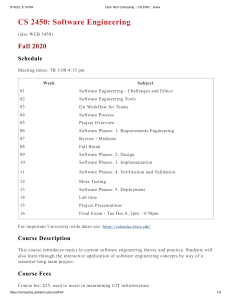 CS 2450 Software Engineering Course Syllabus