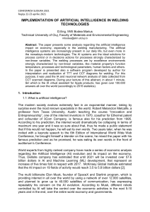 IMPLEMENTATION OF ARTIFICIAL INTELLIGENCE IN WELDING TECHNOLOGIES