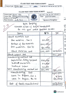 Managerial Accounting Class Test: Cost of Goods Manufactured