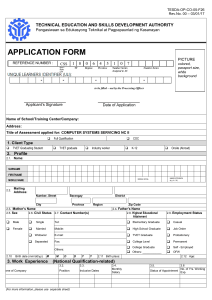 TESDA Application Form: Computer Systems Servicing NC II