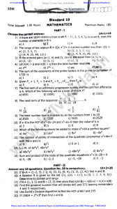 Standard 10 Mathematics Exam Paper