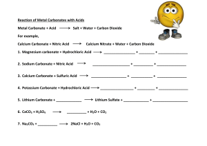 Reaction of Metal Carbonates with Acid worksheet