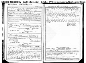 Edward Tankersley Proof of Death 27 october 1866 Montezuma Pike County Illinois
