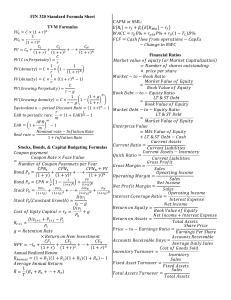 FIN 320 Formula Sheet