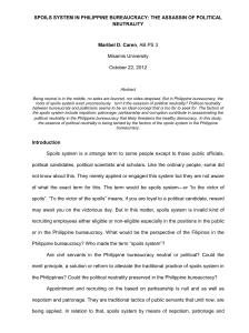 SPOILS SYSTEM IN PHILIPPINE BUREAUCRACY