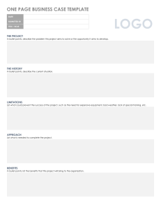 ONE PAGE BUSINESS CASE TEMPLATE