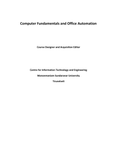 1. Computer Fundamentals and Office Automation Author Manonmaniam Sundaranar University