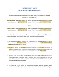 Promissory Note With Acceleration Clause