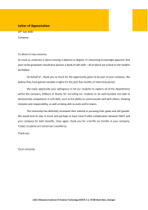 Letter of Appreciation for Company Supervisor