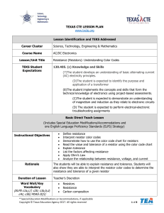 Lesson Plan Resistance (Resistors)  Understanding Color Codes 1