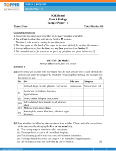 Biology sample Question Paper (class 10-icse board)