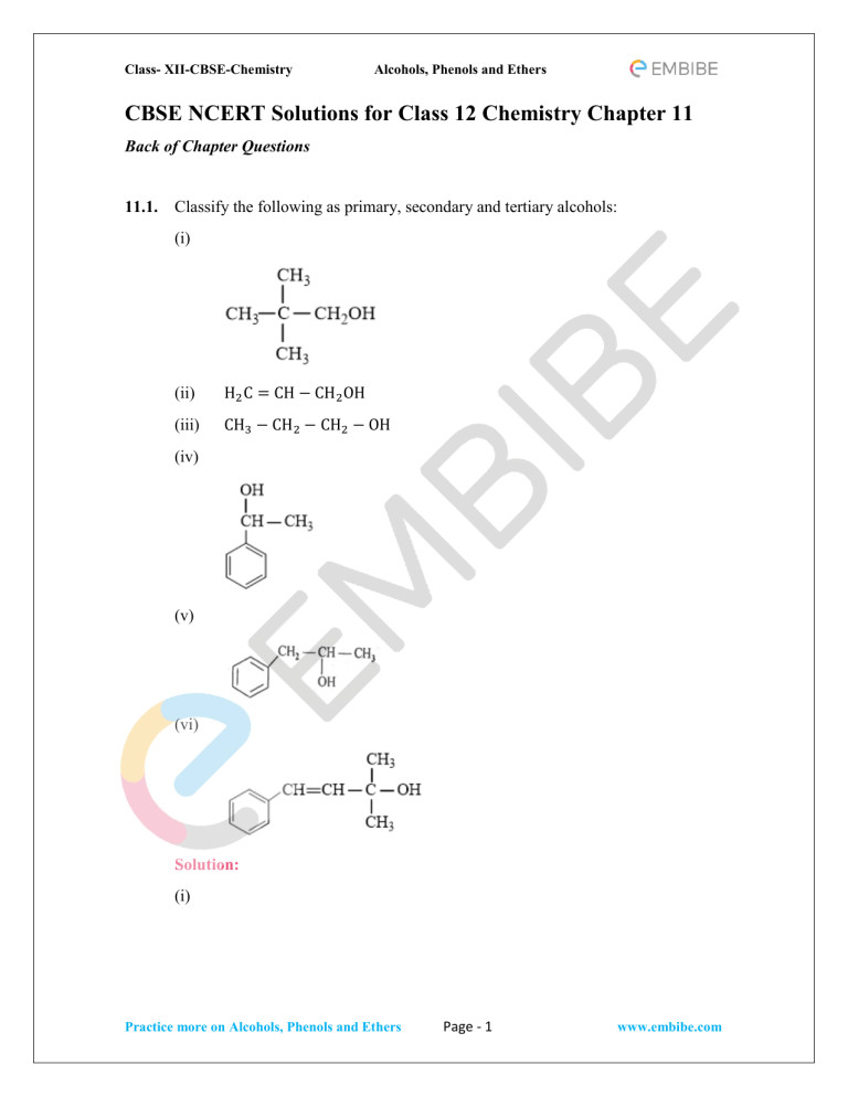 case study based questions on alcohols phenols and ethers