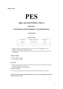 PES 2021 Accounting Unit 4 Outcome 1 Answer Booklet