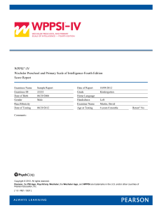 WPPSI-IV Score Report 6 years