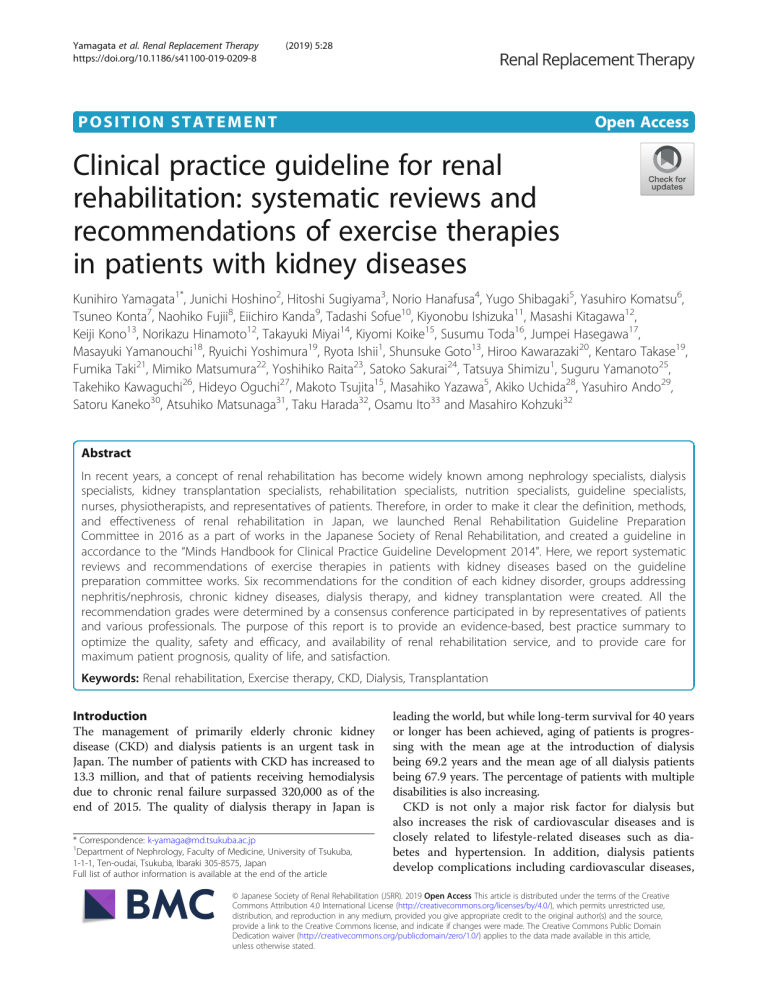 Clinical Practice Guideline For Renal Rehabilitation- Systematic ...