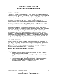 IGCSE Travel and Tourism Coursework Guidelines for Teachers