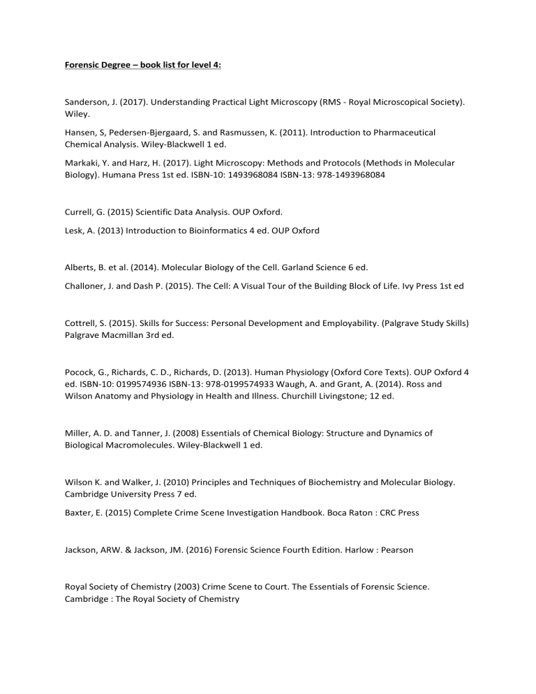 Forensic Degree Book List Level 4 Forensic Degree Book List Level 4