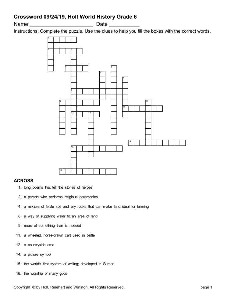 Mesopotamia Crossword Puzzle