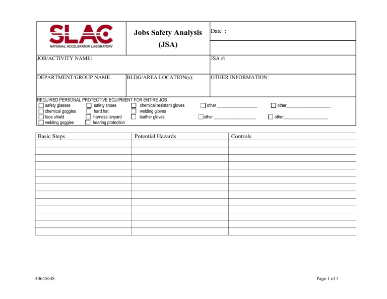 Job Safety Analysis
