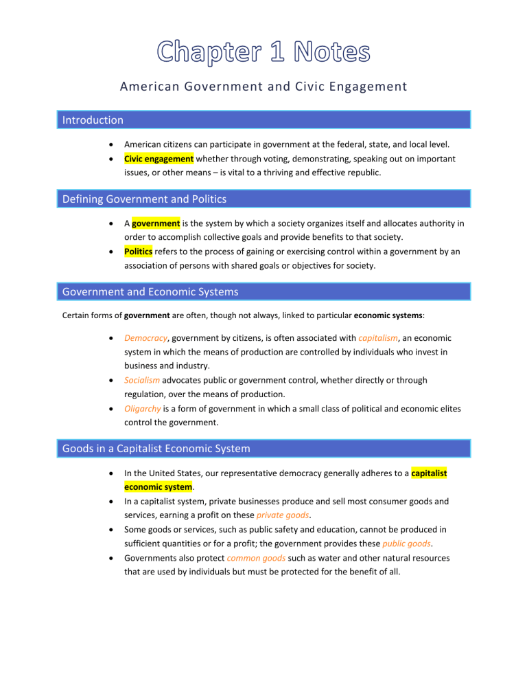 Ch 1 American Government And Civic Engagement