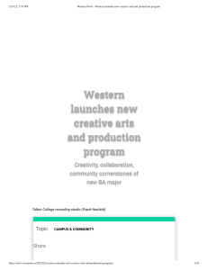 Western News - Western launches new creative arts and production program