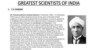 GREATEST SCIENTISTS OF INDIA