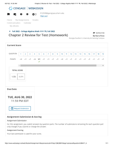Chapter 2 Review for Test - Fall 2022 - College Algebra Math 1111 TR, Fall 2022   WebAssign