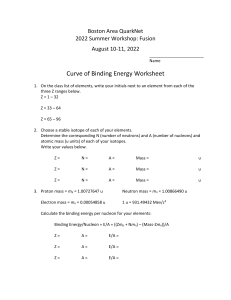 Binding Energy Worksheet