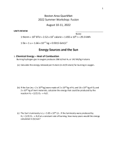 Combustion-Fusion Worksheet