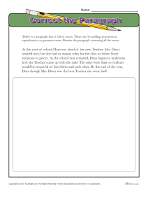 Correct the Paragraph   Proofing and Editing Worksheets