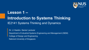 Lesson 1 – Introduction to Systems Thinking