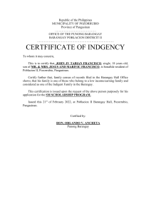 Certifciate of Indigency, John JV Francisco